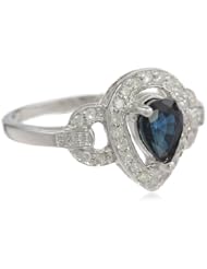 Sterling Silver Teardrop Blue-Sapphire Diamond Ring (1/5 cttw, I-J Color, I2-I3 Clarity), Size 7