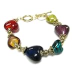 SAVE $11.01 - Murano Glass Heart Red Blue Purple Fashion Bracelet $17.99