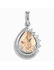 14K White Gold Pear Cut Golden Topaz and Diamond Pendant -- LIFETIME WARRANTY