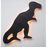 Dinosaur T-Rex Wall Art, Wood Construction with Backlight, Deep Black Finish, Made in the U.S.A.