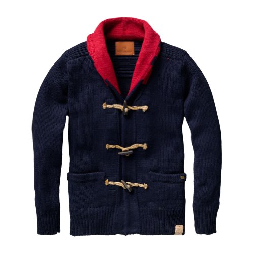 Scotch & Soda - Mens Navy with Red Cardigan With Shawl Collar And Toggle Closures Navy Large