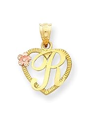 14K Two Tone Gold Initial Letter R Heart Charm Jewelry