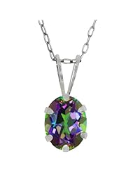 2.30 Ct Oval Shape Green Mystic Topaz 925 Sterling Silver Pendant 18" Chain