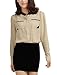 Allegra K Lady Stand Collar Button Closure Chiffon Shirt Beige XL