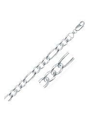 Rhodium Plated 9.5mm 925 Sterling Silver Figaro Style Chain