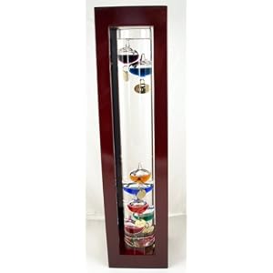 Galileo Thermometer in Square Wood Frame. Mahogany Finish. 15-Inch Tall with Gold Plated... by 