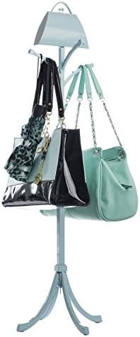 Pursenal Butler Open Top Teal Purse Stand - Iron Handbag Hanger Rack And Holder For Hats, Scarfs, Clothing, And Jackets - Multi-Color Storage Display Organizer With Hooks - Adjustable Height and Scratch Resistant Feet - Premium Stand - 100% 30-Day Guarantee