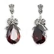 Drop Earrings with Marcasite, Garnet CZ and Sterling Silver - Size: 44 mm