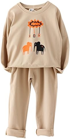 LYBD Little Girl's Cartoon Cotton Hoodie With Pants Sports Sets Grey Size 6-7T