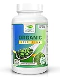 Healthies Organic Spirulina - 60% Protein All Essential Amino Acids - Green Superfood Health Supplement - Purest Spirulina Tablets 2000mg Per Serving - Non GMO 120ct, Kosher, Halal, Nutrient Dense