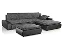 Sofa Montreal Schwarz / Grau Ecksofa mit Hocker und Schlaffunktion