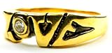 1/4 Carat Bezel Set Retro Vintage Style 'Love' Diamond Ring, Genuine 18k Yellow Gold Plated Band (Available in Size 5, 6, 7, 8, 9, 10)