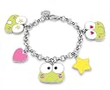 LICENSED &copy; Sanrio Keroppi &reg; the Frog LARGE Charm Bracelet with Hearts Stars and Keroppi of course!
