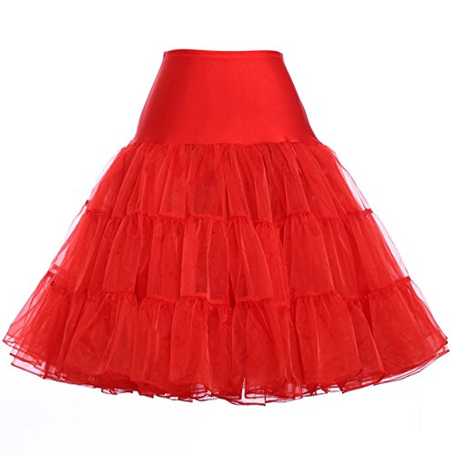 Knee Length Spandex Petticoat for Vintage Dress (XL,Red)