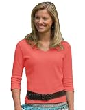 Womens Mystique Cotton 3/4 Sleeve V-Neck Knit Shirt