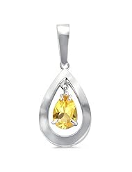 Stately Pear Shaped Pendant With Genuine 9 MM Pear Cut Citrine Center Stone In Silver.