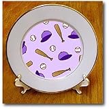Cute Softball Baseball Print - Purple - 8 Inch Porcelain Plate