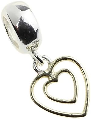 Beads Hunter 925 Sterling Silver Dangle Charm Heart in Heart Fit Pandora Bracelets