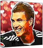 Edin Dzeko – Pop Art Print (Multicolour; Red Hearts Background) 30 x 30 x 2 cm Medium Square Deep Box Canvas