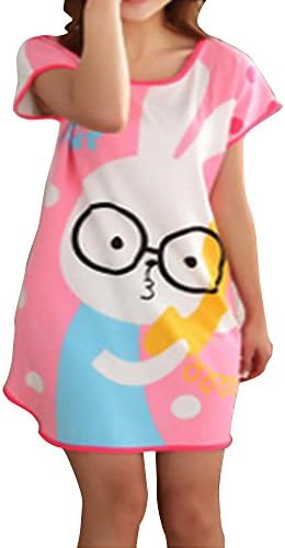 Columbustore Women's Cartoon Rabbit Nightshirts Cotton Chemises Slip Sleepwear Pink 23
