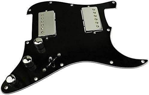 HDCustom Guitar Supply loaded pickguard for Stratocaster with EVH Wolfgang humbuckers, Black/Chrome