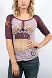 Affliction Rebels Juniors Burnout Henley Raglan T-Shirt - Light Eggplant