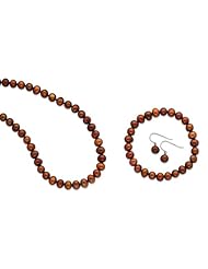 Sterling Silver Chocolate 7-8mm Fw Cult. Potato Pearl Set Of 3 Set, Best Quality Free Gift Box Satisfaction Guaranteed