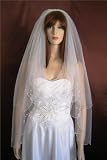 2 Tier Diamond White Fingertip Length Beaded Motif Scalloped Bridal Wedding Veil