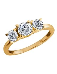 1.04 Ct Round G/H Diamond 925 Yellow Gold Plated Silver Ring
