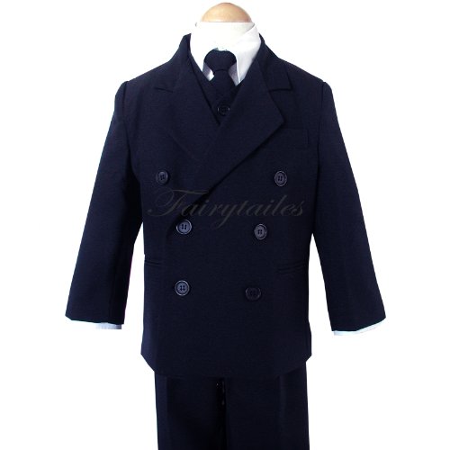 Boy Navy Double Breasted Formal 5 Piece Dress Suit Set
