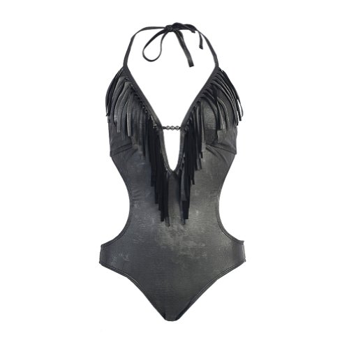 Plunge Fringe Monokini Crocodile Grey
