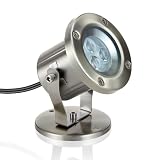 LED Aufbaustrahler aus rostfreiem Edelstahl mit 3 warm-weißen Power-LEDs von parlat (230 Volt AC, IP55, dreh- und schwenkbar, Leuchte für Außen, Outdoor, Energiesparlampe, Strahler, Aufbauleuchte, 230V)