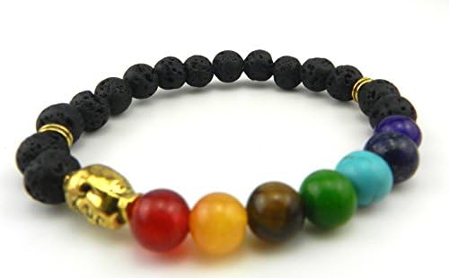 Yiyi Jewelry- Authentic Buddha Bracelet - Volcanic Lava - Gold Plated - Men or Women (Gold Buddha)