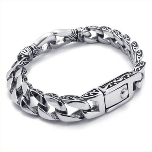 Konov Jewelry Stainless Steel Biker Mens Bracelet Silver And Black