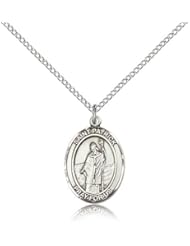 .925 Sterling Silver Saint St. Patrick Medal Pendant 3/4 x 1/2 Inches Snakes/Engineers/Ireland-8084- Comes with a .925 Sterling Silver Lite Curb Chain Neckace And a Black velvet Box