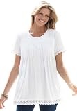Plus Size Top, Tunic Length In Soft Jersey Fabric With Lace Trim