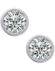 0.78 ct Ladys Bezel Set Round Cut Diamond Stud Earrings In 14 Karat White Gold Screw Back