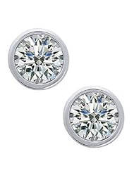 0.52 ct Ladys Bezel Set Round Cut Diamond Stud Earrings In 18 Karat White Gold Screw Back