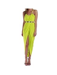 Sexy Spaghetti Strap Scoop Neck Wrap Pleated Belted Maxi Dress 