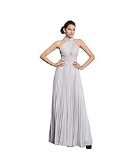 Sexy A-line Chiffon Floor Length Halter Beaded Keyhole Pleated Evening Dress/Homecoming Dress/Prom Dress/Wedding Party Dress 