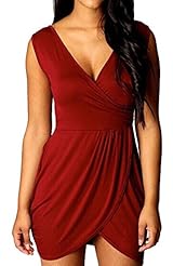 V-neck Pleated Sleeveless Nylon Elasticized   Waistline Bodycon Dress/Party Dress/Mini Dress 