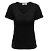 Meaneor Women's Casual V-Neck Roll Over Short Sleeve Solid Loose T-Shirt Blouse