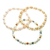 Freshwater Cultured Pearl Multi-Color Stretch Bracelets, Set of 3, 7.5