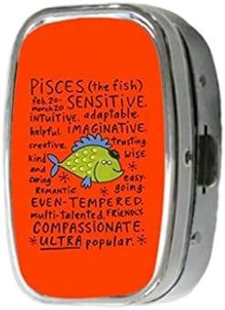 Zodiac Pisces Custom Unique Silver Square Pill Box Medicine Tablet Organizer or Coin Purse