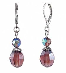 Earrings - E483 - Faceted Fire Polished Glass Beads Hung on Silver Tone Leverbacks ~ Amethyst (Purple)