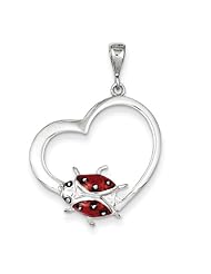 Sterling Silver Heart with Enameled Ladybug Pendant