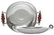 Aluminum Round Dish with Green and Red Glass Bead Handles 9 1/2"D 1 3/4"H