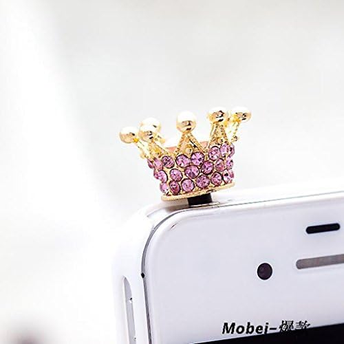 Crown Crystal Headphone Earphone 3.5mm Anti Dust Plug Cap Charm for iPhone 5s 5 4s 4 3gs Samsung Galaxy Note Ii 2 N7100 N7000 S iii S3 I9300 SII S2 I9100 HTC (Pink)