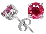 1.00 cts Genuine 5mm. Round Ruby Earring Studs - 14kt White or Yellow Gold