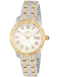 Invicta Womens 14994 Angel Silver Textured Dial with White Oyster Border Diamond Accented Two Tone Stainless Steel Watch